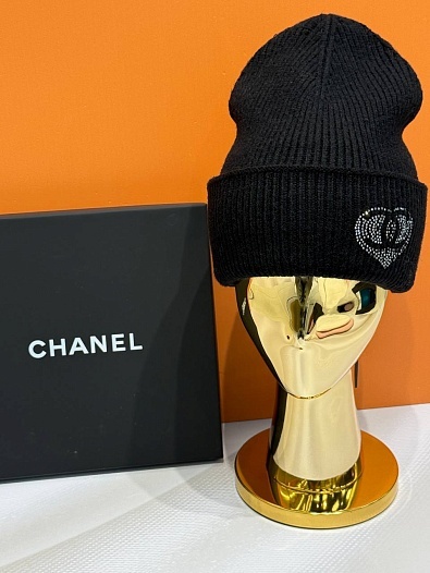 Шапка Chanel logo-rhinestones premium - Black   