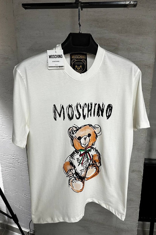 Мужская белая футболка Moschino Teddy Bear