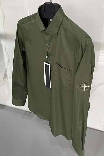 Мужская тёмно-зелёная рубашка Stone Island   