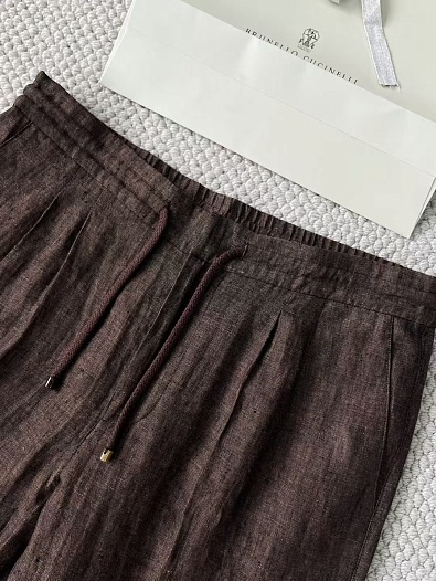 Льняные брюки Brunello Cucinelli Premium - Brown   