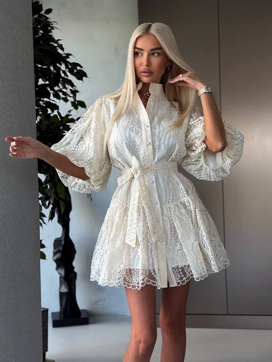 Женское кружевное платье Zimmermann premium белого цвета