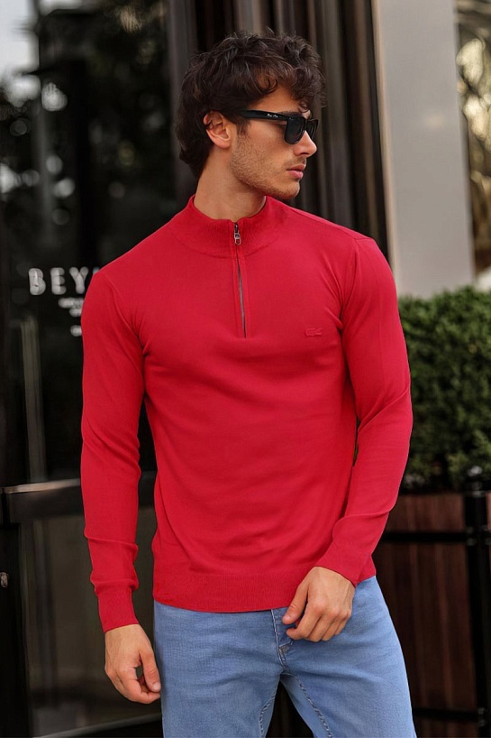 Мужской красный джемпер Lacoste Zip Neck