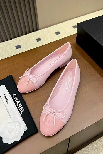 Женские кожаные балетки розового цвеета Chanel premium   