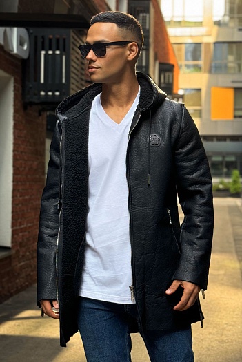 Мужское утеплённое пальто Philipp Plein чёрного цвета   