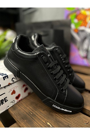 Чёрные кожаные кроссовки Dolce & Gabbana   