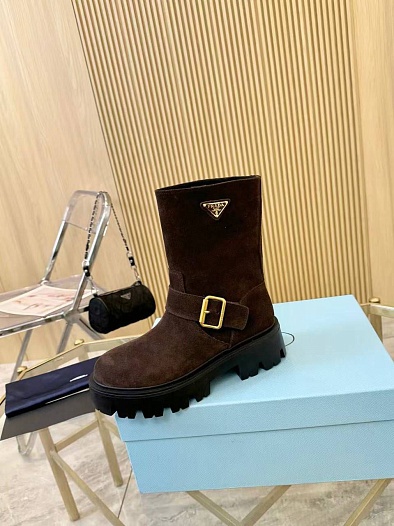 Женские замшевые сапоги Prada Suede premium   