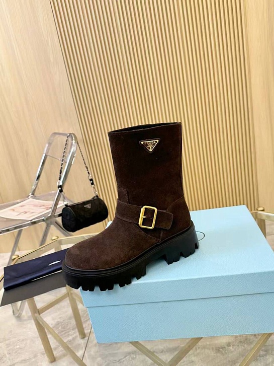 Женские замшевые сапоги Prada Suede premium