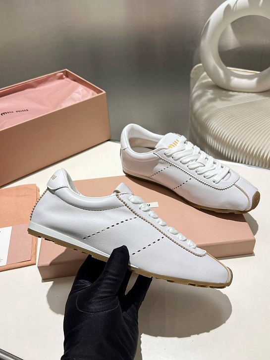 Женские кожаные кроссовки MIU MIU Premium - White