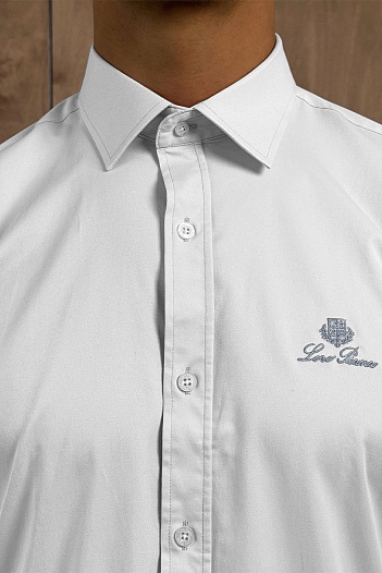 Мужская белая рубашка Loro Piana logo-embroidered   