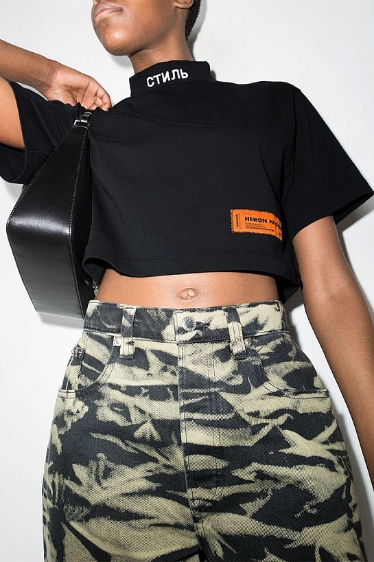Чёрная футболка Heron Preston СТИЛЬ-logo cropped