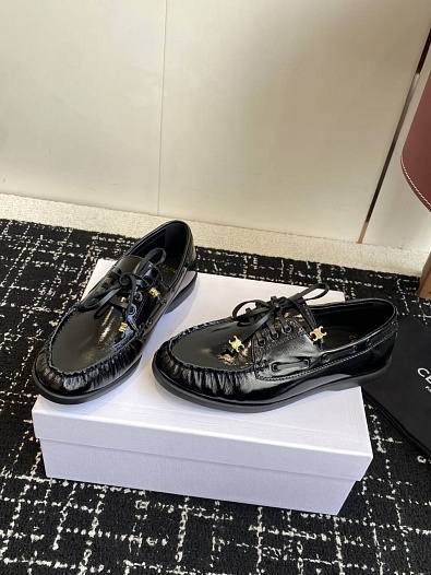 Женские кожаные лоферы Celine premium - Black   