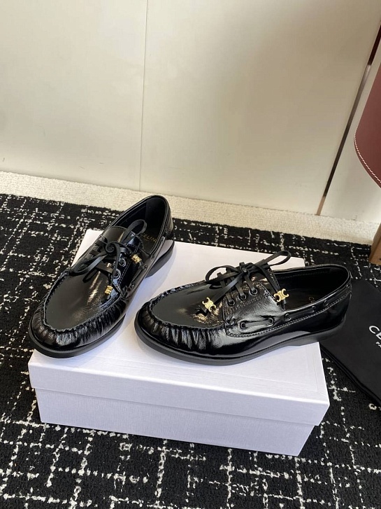 Женские кожаные лоферы Celine premium - Black