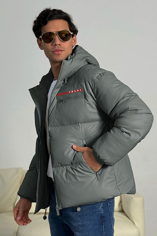 Мужской пуховик Prada Linea Rossa - Grey