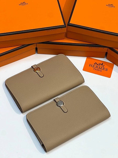 Кожаный кошелёк Hermes Dogon Duo - Beige 19.5x12 см   