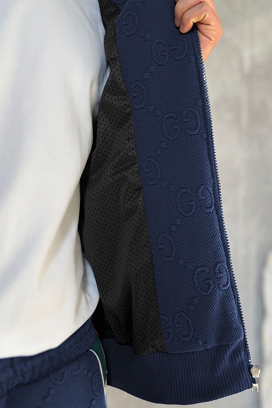 Тёмно-синяя кофта на молнии Gucci GG jacquard