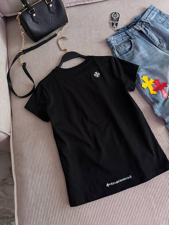 Женская чёрная футболка Chrome Hearts premium