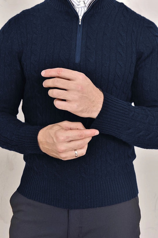 Кашемировый свитер Loro Piana Premium zip-neck - Navy