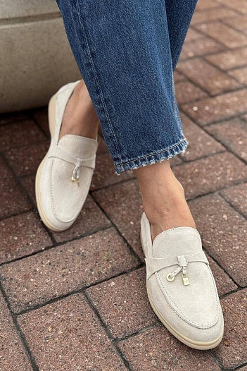 Женские замшевые лоферы Loro Piana Open Walk - Beige   