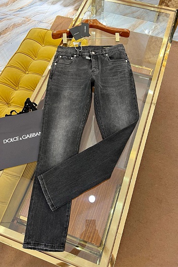 Мужские чёрные джинсы Dolce & Gabbana slim fit Premium   