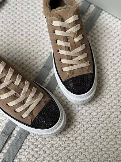 Женские кроссовки с мехом Brunello Cucinelli Premium - Beige   