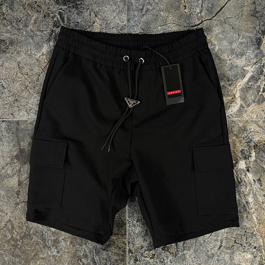 Мужские чёрные шорты Prada logo-plaque   