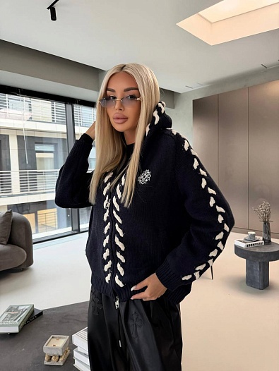 Женский вязанный кардиган на молнии Chrome Hearts Premium - Navy   