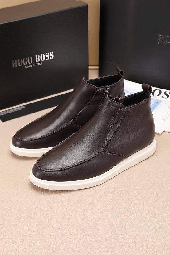Кожаные лоферы с мехом Hugo Boss high-top - Brown