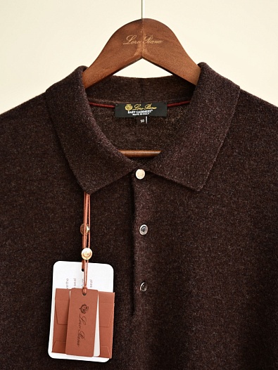 Коричневое поло с длинным рукавом Loro Piana premium   