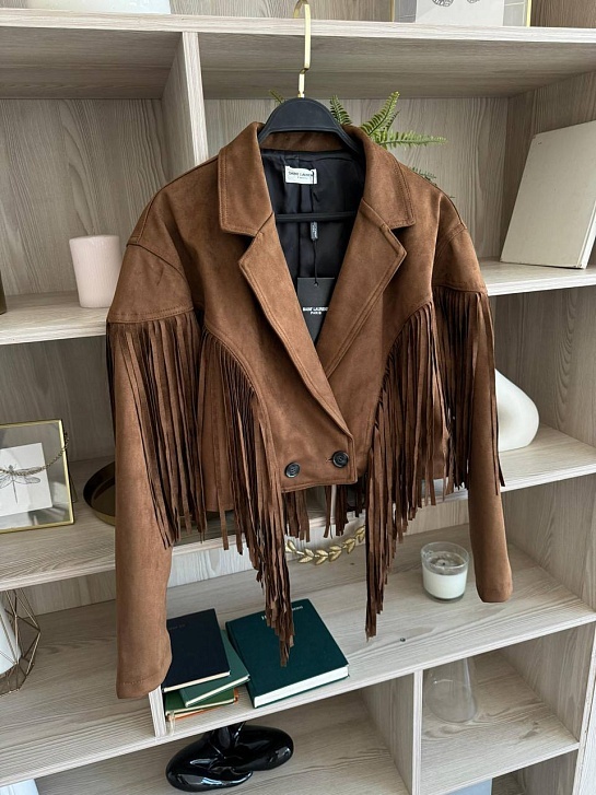 Женская замшевая косуха с бахромой Yves Saint Laurent