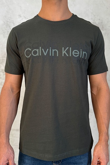 Брендовая мужская футболка Calvin Klein тёмно-зелёного цвета   