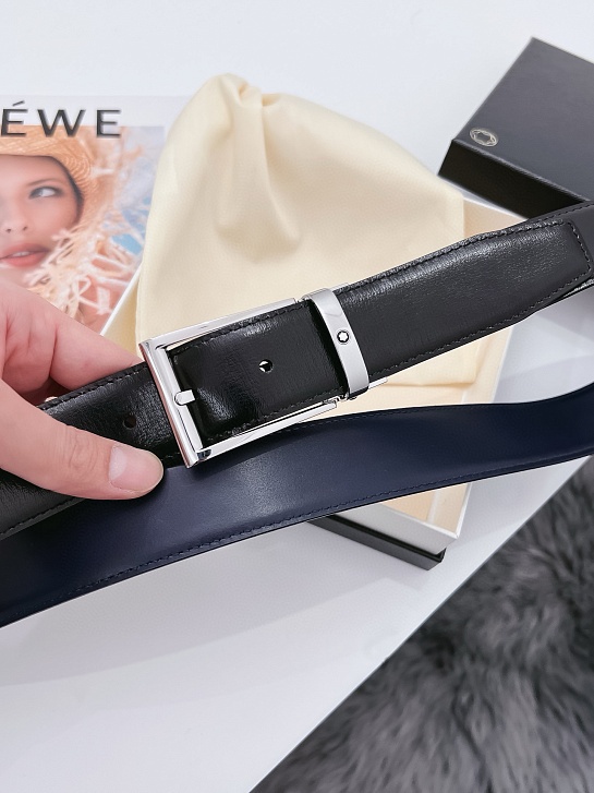 Двусторонний кожаный ремень Montblanc Premium (ширина 3.5 см)