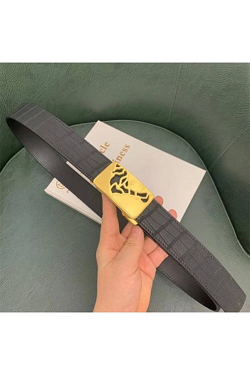 Кожаный чёрный ремень Versace 125x3.5 см   