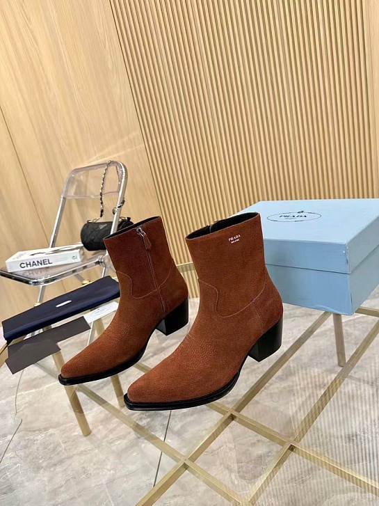 Женские замшевые сапоги Prada premium - Brown