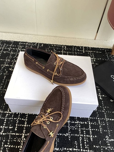 Женские замшевые лоферы Celine premium - Brown   