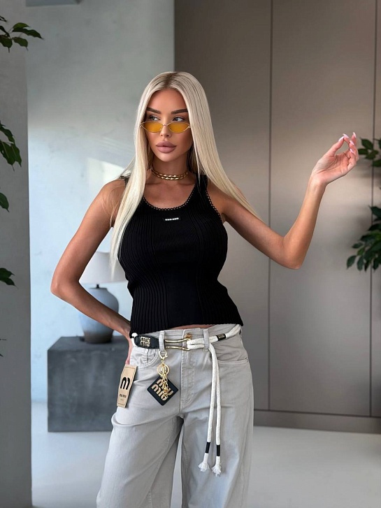 Женская чёрная майка MIU MIU premium