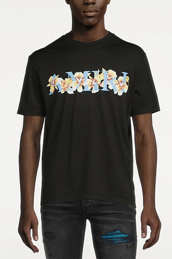 Чёрная оверсайз футболка Amiri Hibiscus Logo   