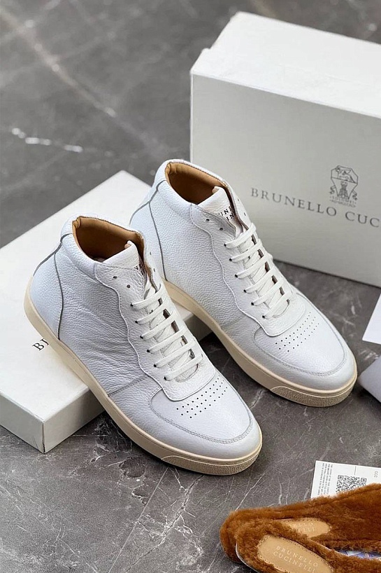 Кожаные кроссовки с меховой стелькой Brunello Cucinelli