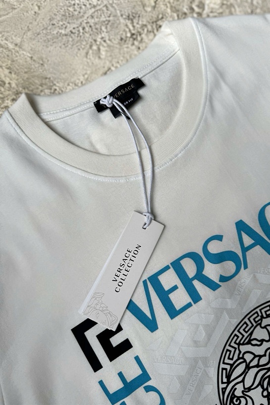 Мужская белая футболка Versace logo-print