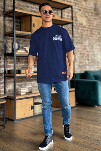 Тёмно-синяя оверсайз футболка Heron Preston   