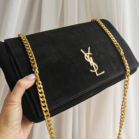 Женская чёрная замшевая сумка Yves Saint Laurent 32x19 см