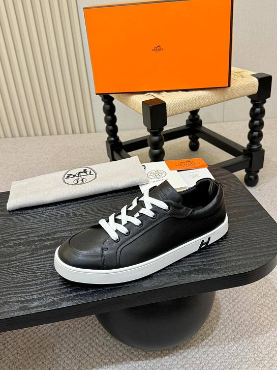 Мужские кожаные кроссовки Hermes Kid - Black