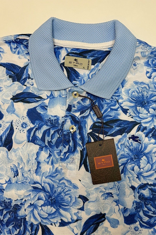 Мужское поло Etro "Floral" - Blue