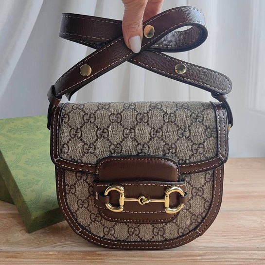 Женская сумка Gucci Horsebit 1955 mini 19x18 см - Brown