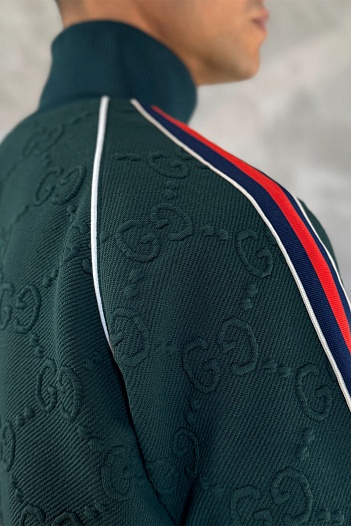 Зелёная кофта на молнии Gucci GG jacquard   