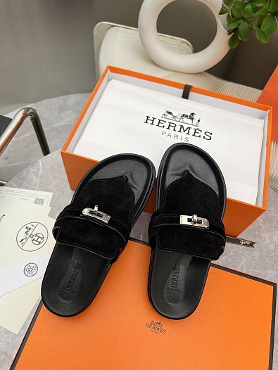 Женские кожаные шлёпанцы Hermes Empire premium   