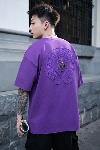 Фиолетовая оверсайз футболка Chrome Hearts Premium   