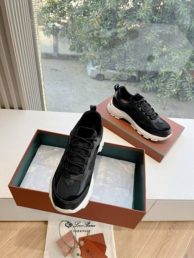 Женские кожаные кроссовки Loro Piana Premium - Black   