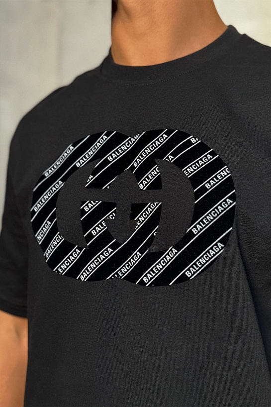Чёрная оверсайз футболка Gucci x Balenciaga Collaboration