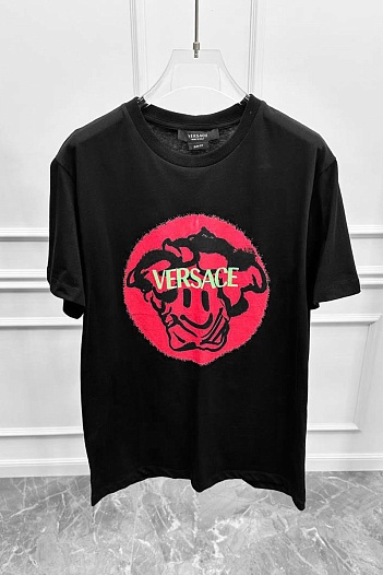 Чёрная мужская футболка Versace Medusa Smiley logo   