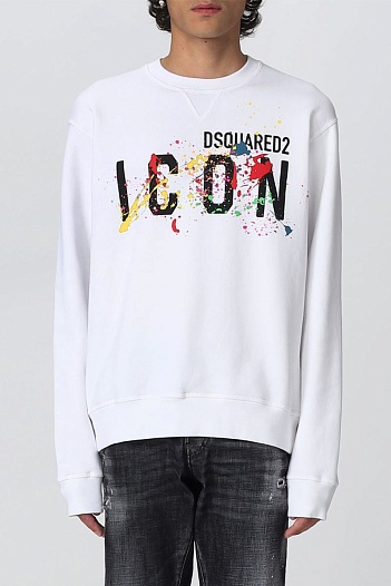 Мужской белый свитшот Dsquared2 "ICON" logo-print   